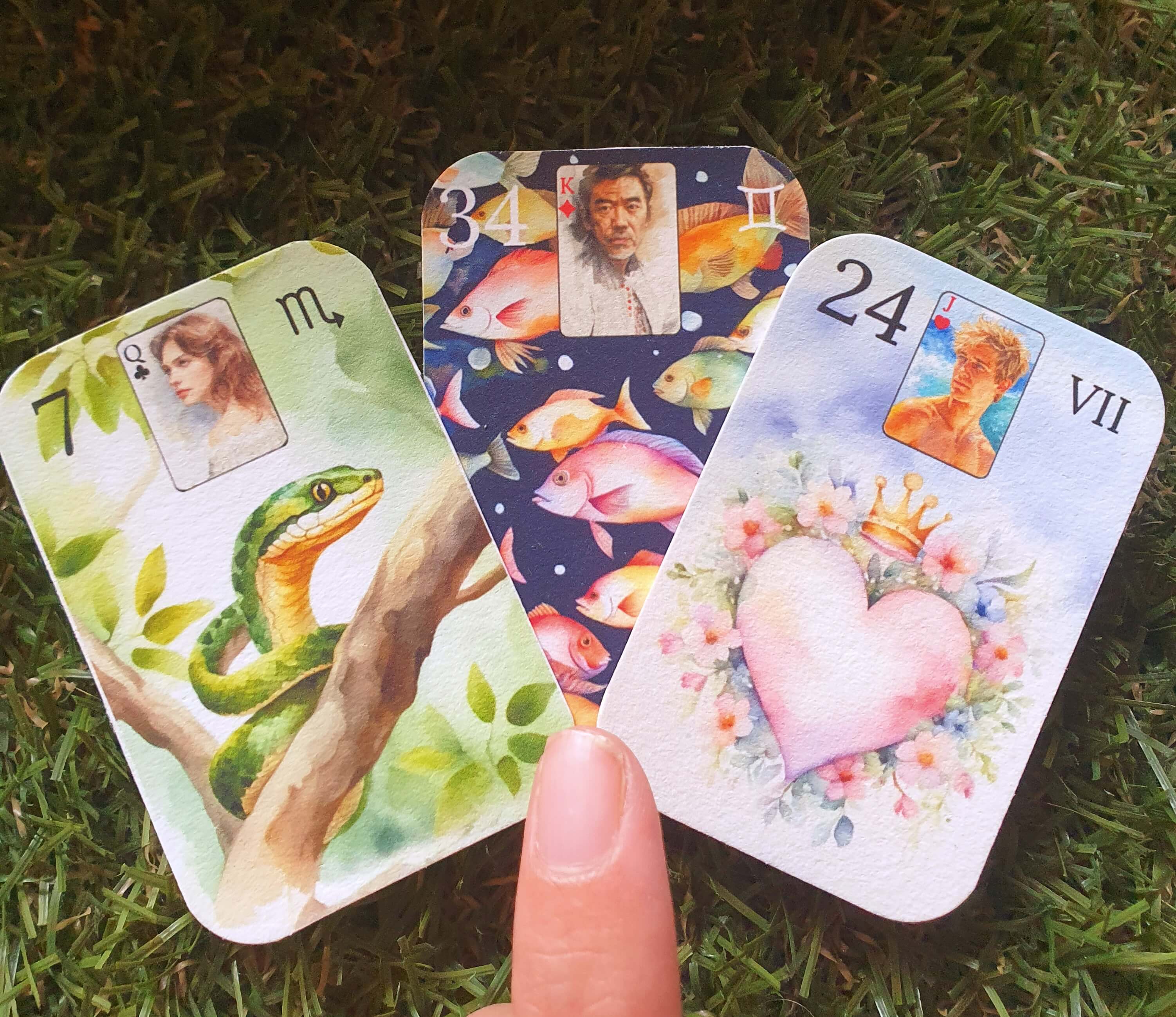 Figuras de la Corte modernizadas del mazo acuarela Petit Lenormand con orientación direccional