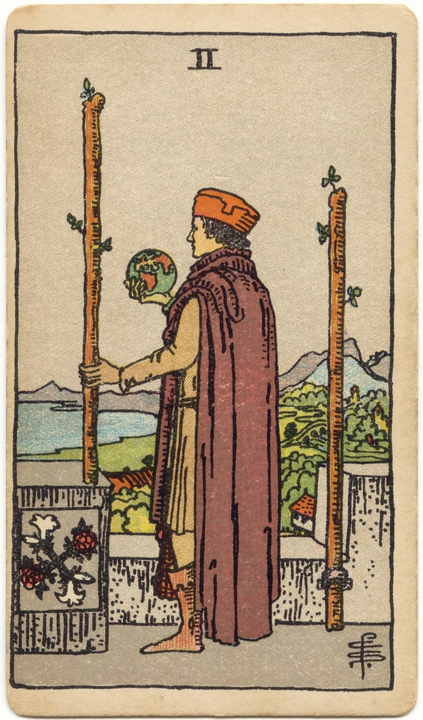 Two of Wands, complete card.