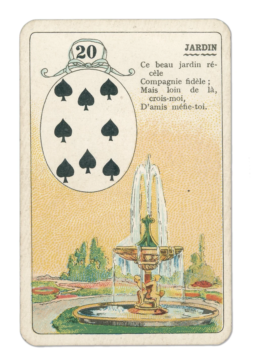 Complete Garden 20 card with eight of spades and fountain, attributed to Brepols, 1910–1930, held by the MAS